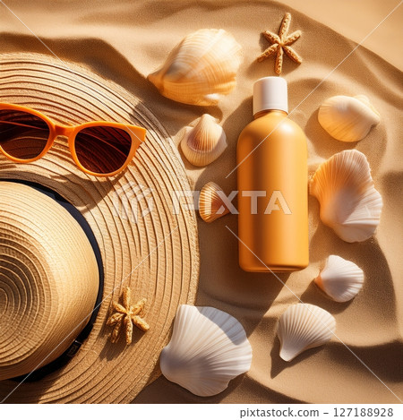 Summer Beach Scenes with Beach Essentials. Tropical Vacation Photography Summer Beach Scenes with Beach Essentials. Tropical Vacation Photography 127188928