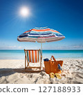 Summer Beach Scenes with Beach Essentials. Tropical Vacation Photography 127188933