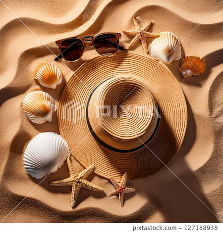 Summer Beach Scenes with Beach Essentials. Tropical Vacation Photography Summer Beach Scenes with Beach Essentials. Tropical Vacation Photography 127188938