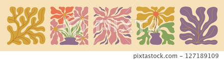 Abstract 70s floral wave illustration 127189109