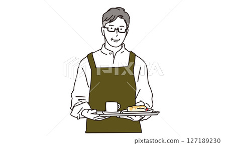 經營咖啡店的英俊老人的插畫素材 127189230