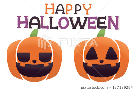 Jack-o'-lantern illustration and Happy Halloween lettering 127189294