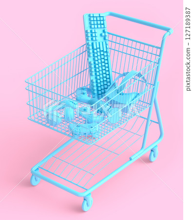 Gamer gears like mouse, keyboard, joystick, headset, VR in shopping carts 127189387