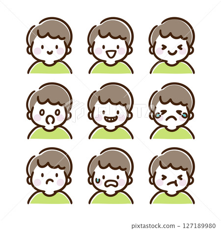 Cute boy upper body facial expression illustration set (color) 127189980