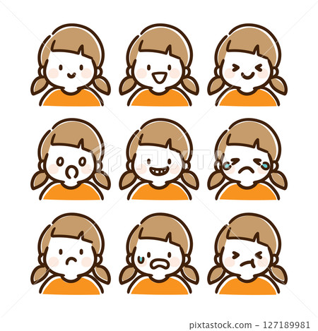 開朗的女孩上半身臉部表情插圖集(彩色) 開朗的女孩上半身臉部表情插圖集(彩色) 127189981