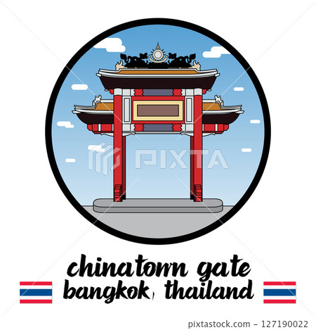 Circle Icon Chinatown Gate. Vector Illustration 127190022