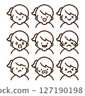馬尾女孩上半身臉部表情插圖集（黑白） 127190198