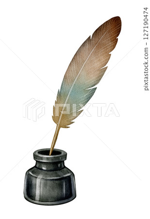 Ink bottle with writing feather Ink bottle with writing feather 127190474