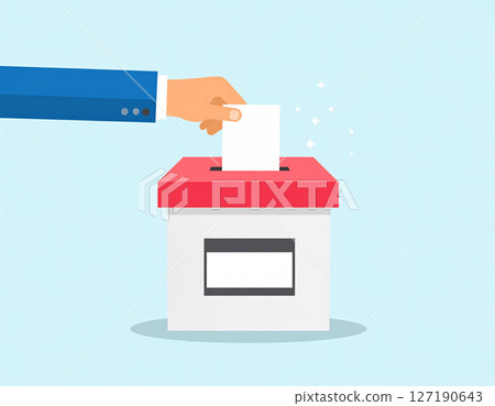 Illustration material of a hand and a box voting in an election ballot box 127190643