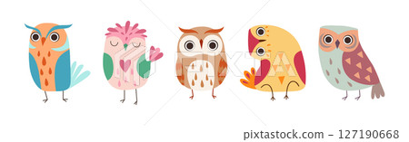 Cute Owl Bird Feathered Flying Animal with Wings Vector Set 127190668