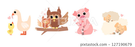 Mom and Baby Animal Together Feel Love Vector Set 127190679