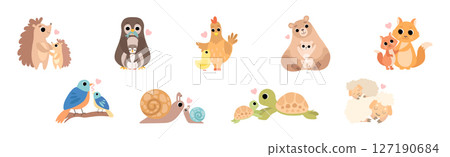 Mom and Baby Animal Together Feel Love Vector Set Mom and Baby Animal Together Feel Love Vector Set 127190684