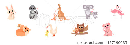 Mom and Baby Animal Together Feel Love Vector Set Mom and Baby Animal Together Feel Love Vector Set 127190685