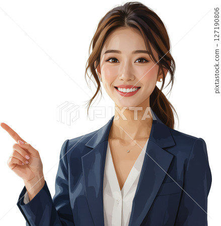 一位身著西裝、微笑的女商人指著旁邊 127190806