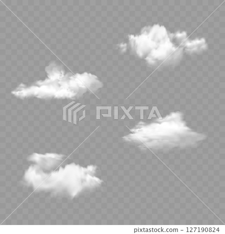 Realistic White Clouds Collection - Transparent Sky Effect Set. Vector 127190824