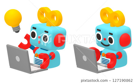 Cute robot and computer Cute robot and computer 127190862