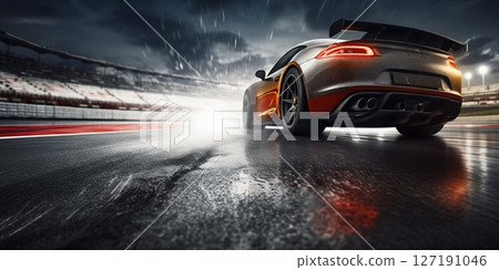 High-Octane Start: Race Car Primed on International Track Asphalt. Generative ai 127191046