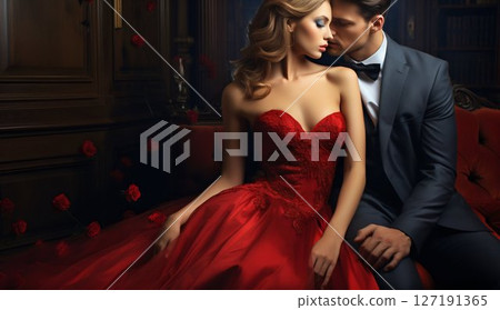 Elegant Couple Dressed in Luxurious Evening Fashion. Generative ai 127191365