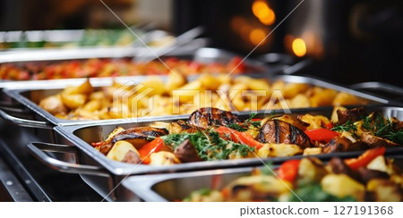 Vibrant Buffet Spread: Catering Delights in Restaurant Setting. Generative ai 127191368