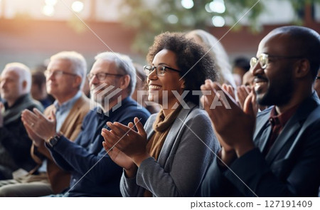 Global Applause: Diverse Audience Engaged in Amphitheater Panel. Generative ai 127191409
