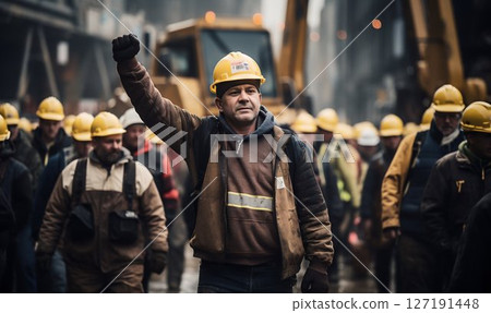 Stand for Rights: Construction Workers on Strike. Generative ai 127191448