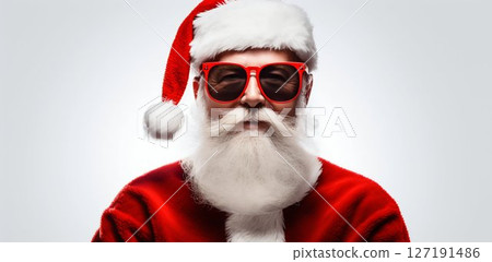 Cool Santa: Claus in Sunglasses on a White Canvas. Generative ai 127191486