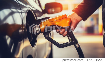 Fueling Up: Hand Refilling Vehicle with Gasoline. Generative ai Fueling Up: Hand Refilling Vehicle with Gasoline. Generative ai 127191554
