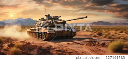 Desert Manoeuvre: Main Battle Tanks in Strategic Operation. Generative ai 127191583