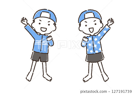 穿著泳衣的男孩和女孩們發出「啊啊哦」的聲音 127191739