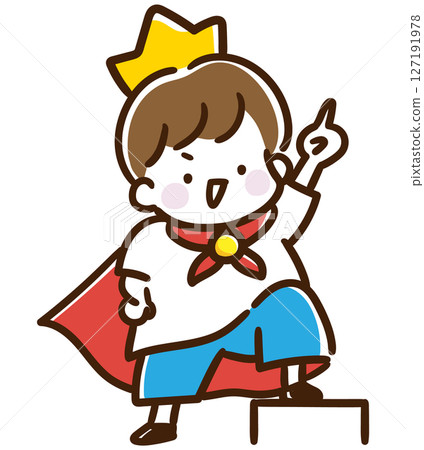 Illustration of a boy dressed as a king, exuding a sense of leading role Illustration of a boy dressed as a king, exuding a sense of leading role 127191978