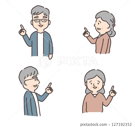一對老年夫婦指點（正面和側面）的上半身插圖集 127192352
