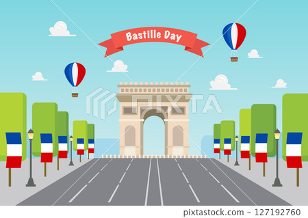Bastille day celebration at Arc de Triomphe in Paris France. 127192760