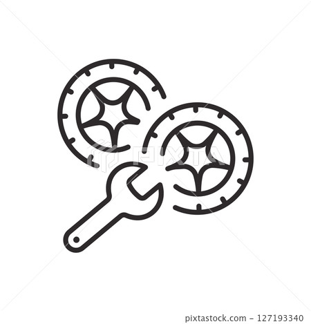 Tire repair icon with wrench for automotive service.. Editable stroke. Tire repair icon with wrench for automotive service.. Editable stroke. 127193340