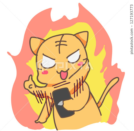 A cat operating a smartphone with great force A cat operating a smartphone with great force 127193773