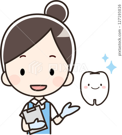 Dentist, dental hygienist, nurse woman_clean teeth image illustration 127193816