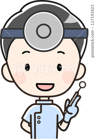 牙醫/牙齒衛生員男性_拿著鏡子的插圖 127193822