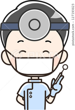 Dentist/dental hygienist male _ illustration wearing a mask and holding a mirror Dentist/dental hygienist male _ illustration wearing a mask and holding a mirror 127193823