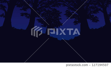Night Forest with Foliage - Pixel Art. 8-bit Style Vector Illustration. 127194507