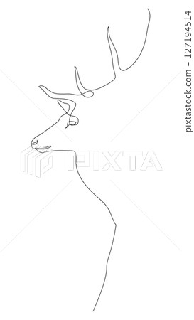 One line drawing of deer. Hand drawn single continuous line minimalism style design. Vector illustration. One line drawing of deer. Hand drawn single continuous line minimalism style design. Vector illustration. 127194514