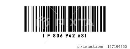 Black and white barcode icon illustration with product number text. Minimalistic bar code vector design for packaging, labeling, scanning systems, retail and e-commerce purposes. Black and white barcode icon illustration with product number text. Minimalistic bar code vector design for packaging, labeling, scanning systems, retail and e-commerce purposes. 127194560
