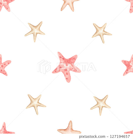 Stars seamless pattern watercolor illustration isolated from background. Pastel colors cute repeat decoration, cartoon style. Kids decor textile, wallpaper, packaging. Wrapping paper, interior design 127194657