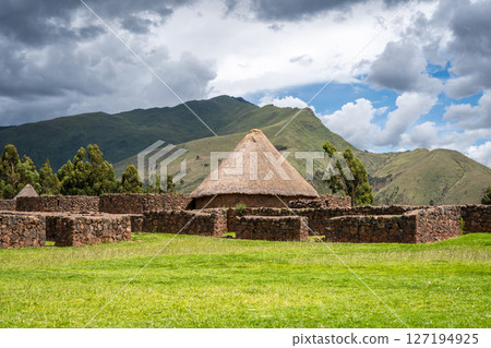 Traditional Thatched-Roof Hut at the Archaeological Site of Raqchi 127194925