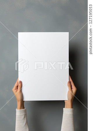 Blank sheet of paper in hands. Copy space, add text, logo or design. Ai Generative 127195053