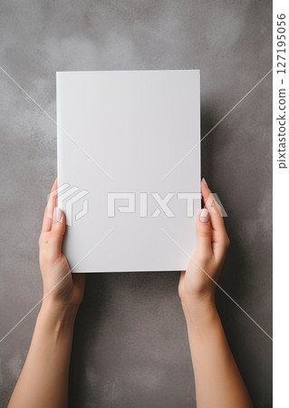 Blank sheet of paper in hands. Copy space, add text, logo or design. Ai Generative 127195056