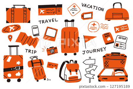 Cute travel doodle style vector illustration material set 127195189