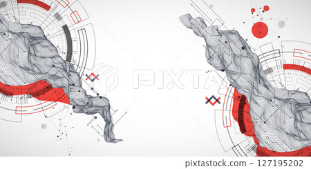 Abstract data background with wireframe wave and circuit lines. Technology concept. Vector Abstract data background with wireframe wave and circuit lines. Technology concept. Vector 127195202