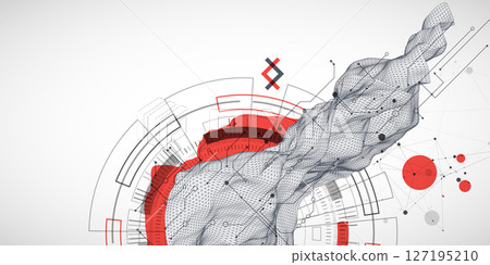 Abstract data background with wireframe wave and circuit lines. Technology concept. Vector Abstract data background with wireframe wave and circuit lines. Technology concept. Vector 127195210