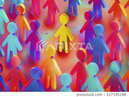 People icons randomly appear, bright red paint swirling around the center People icons randomly appear, bright red paint swirling around the center 127195298