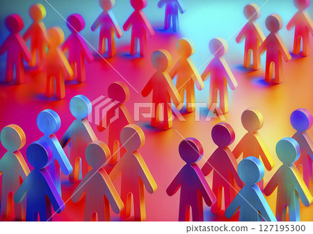 People icons randomly standing in the bright red paint - elation, excitement 127195300