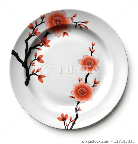 Imari ware Japanese plate with cherry blossom pattern. Imari ware is said to be the oldest porcelain in Japan, and is a traditional and beautiful Japanese plate produced in Saga Prefecture. 127195335